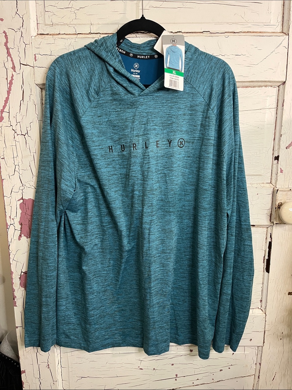 NEW W/ Tag Hurley Men's Teal Marled Hooded Long-Sleeve Shirt in XL